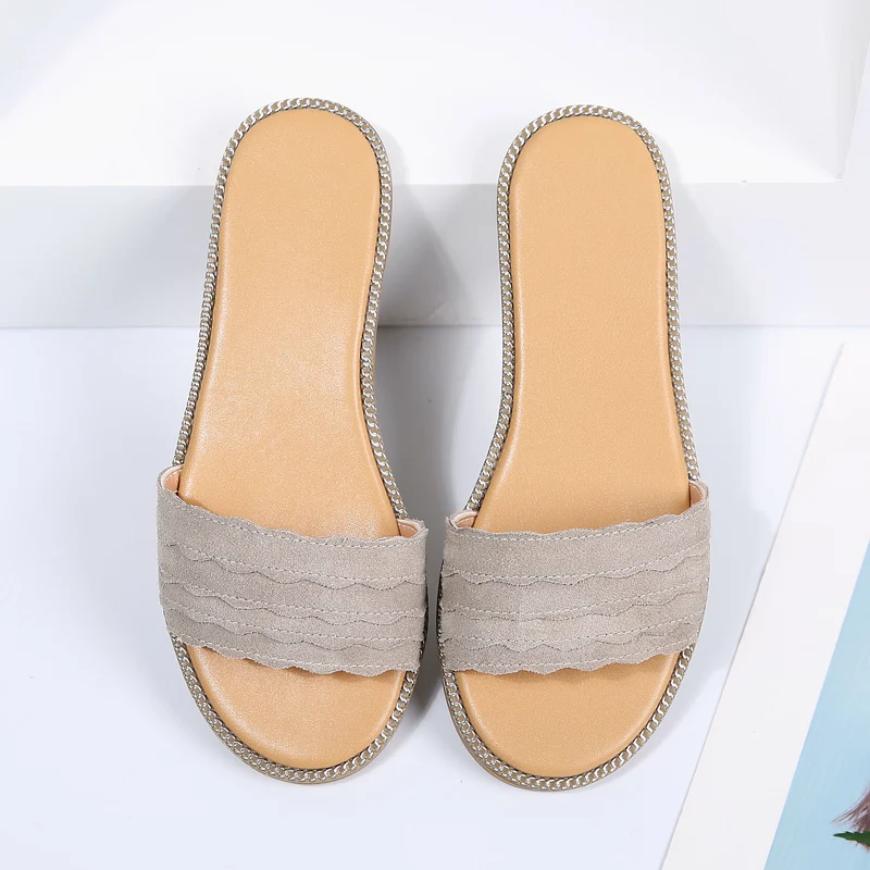 Женские шлепанцы STQ замшевые на плоской подошве с закругленным носком пляжная