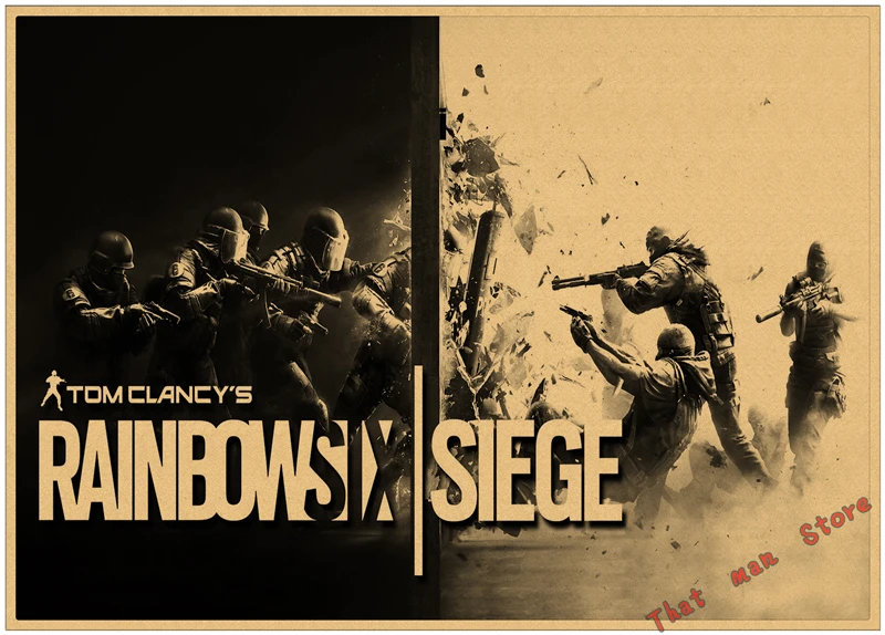 Плакат Tom Clancy's Rainbow Six Siege, украшение, плакат, наклейка на стену, Ретро плакат из крафт-бумаги 42*30 см - Цвет: Кофе