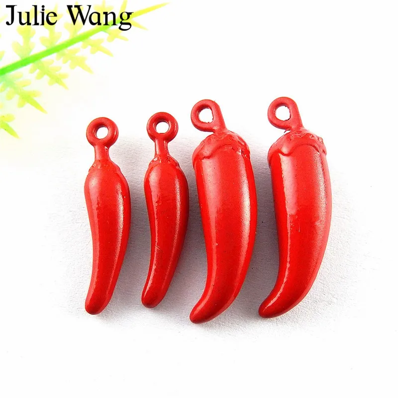 Julie Wang 5 шт. сплав Красный Эмаль Чили Очаровательное ожерелье подвеска серьги