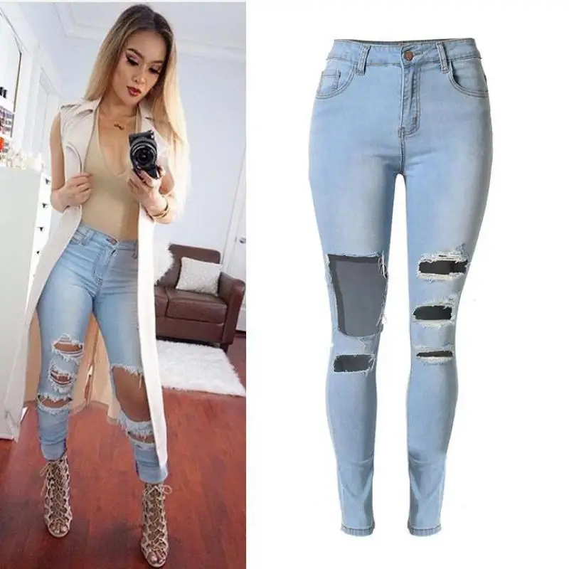 Новая Европа Джинсы Брюки Тонкий Тонкие Шорты Большой Размер Boyfriend Отверстия