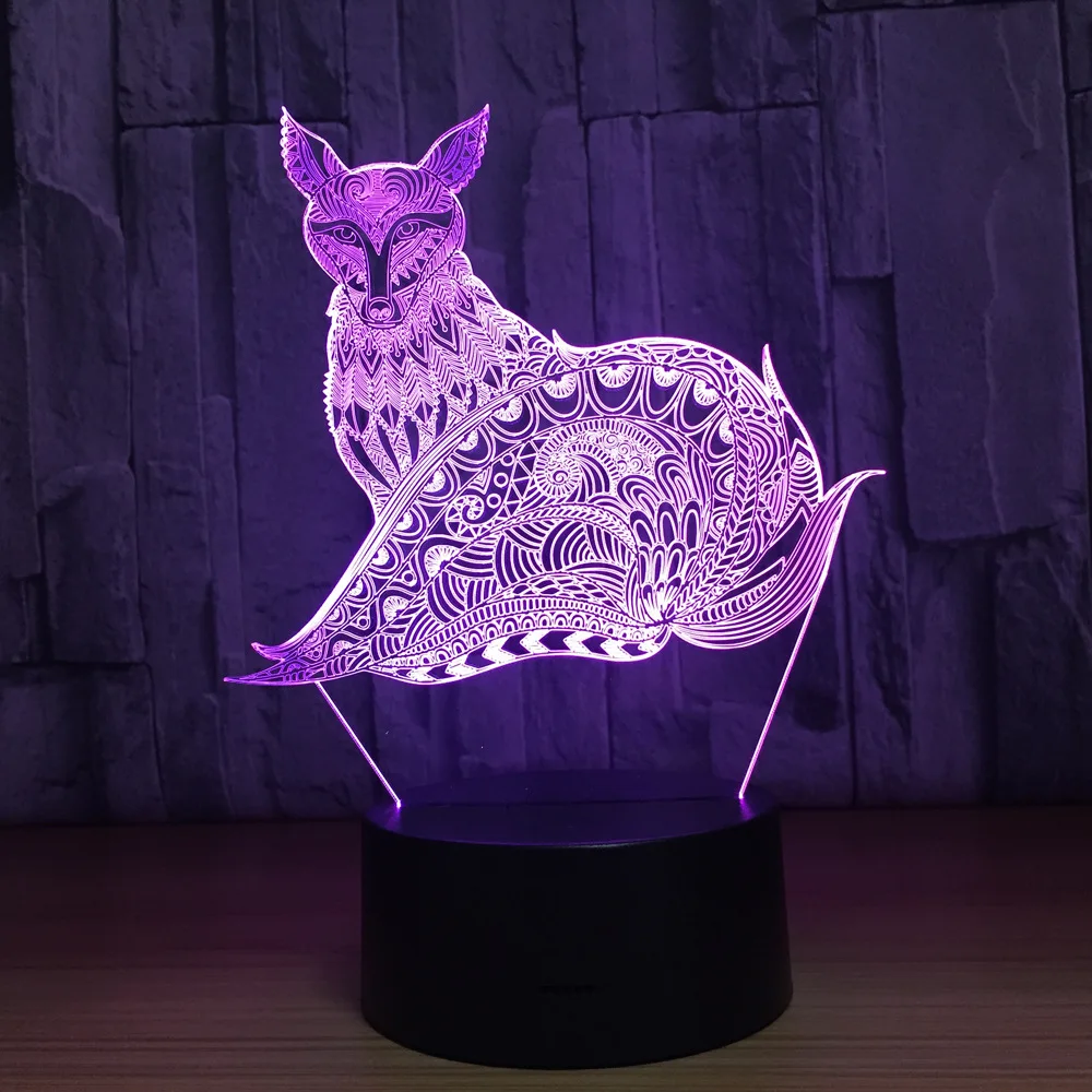 7 Цвет изменения Lave Lampara фигурка лисы 3D светодиодный ночник украшения дома