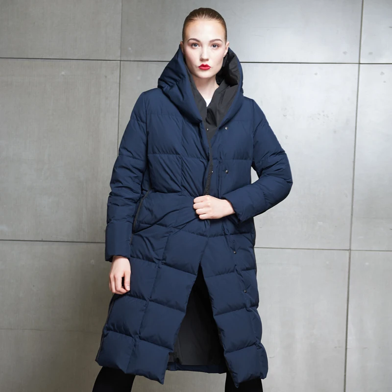 YNZZU European New Winter Duck Down Jacket Women Elegant long Thick Warm with Hooded Female Snow Overcoat High Quality AO685 | Женская