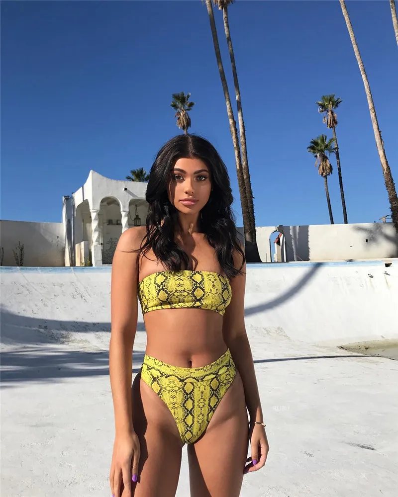 Летний женский сексуальный бикини с лямкой на шее 2 предмета Леопардовый принт