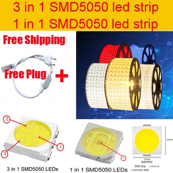 Гибкая светодиодная лента 5050 в перем. Тока 3 1 110 В 60 светодиодов/м|led strip 5050|led stripstrip |