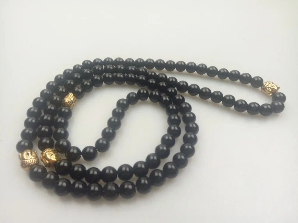 108 Черный ониксовый браслет модные браслеты для йоги мала с бусинами голова Будды