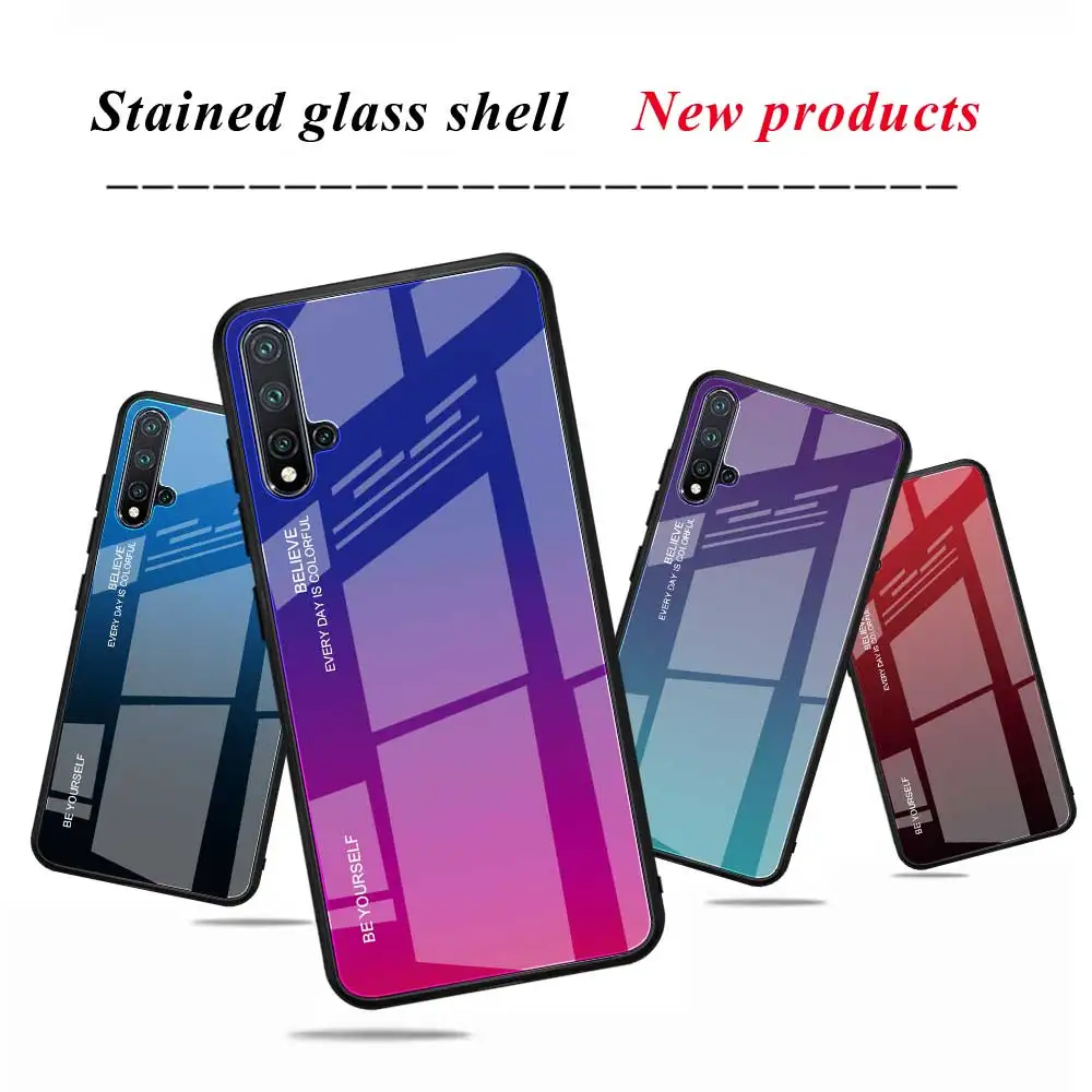 Gradient Tempered Glass Phone Case For Huawei Nova 5 5i 4E 3E 4 3 3i P20 Lite Y9 Y5 Y6 Y7 Prime Pro 2019 2018 Protective Cover | Мобильные
