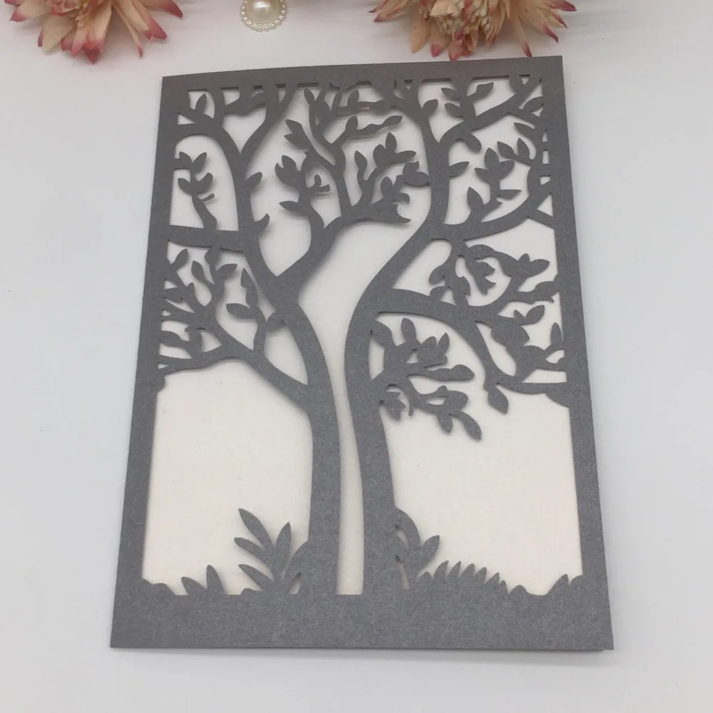 50 шт. новый жемчуг ppaer лазерная резка дерево свадебные приглашения открытка