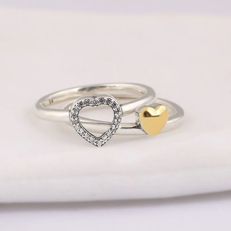 Натуральная 925 Стерлинговое Серебро головоломки Золотое сердце кольцо Ювелирное