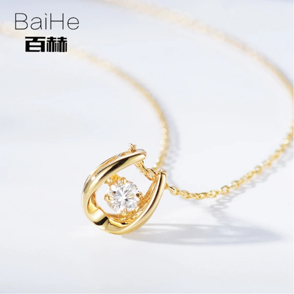 BAIHE Solid 18 к желтое золото 0.05ct сертифицировано H/SI подлинные натуральные бриллианты свадебные женские трендовые ювелирные изделия Элегантные ожерелья