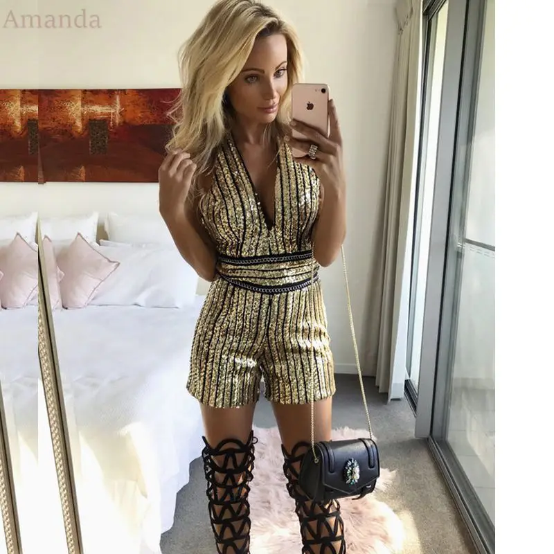 2017 новые шикарные летние для женщин короткий комбинезон с v образным вырезом боди