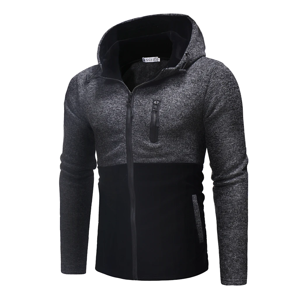 

2020 Winter New Men Hoodies Chest Zipper Fashion Patchwork Thicken Knitting Hoodie Sweatshirts Casual Comfortable Coat