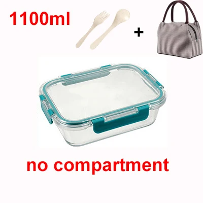 no compart with bag Экологичный Ланч-бокс из боросиликатного стекла, бэнто-бокс для микроволновой печи, герметичный контейнер для еды, школьный Ланч-бокс, изоляционные сумки для детей - Цвет: no compart with bag