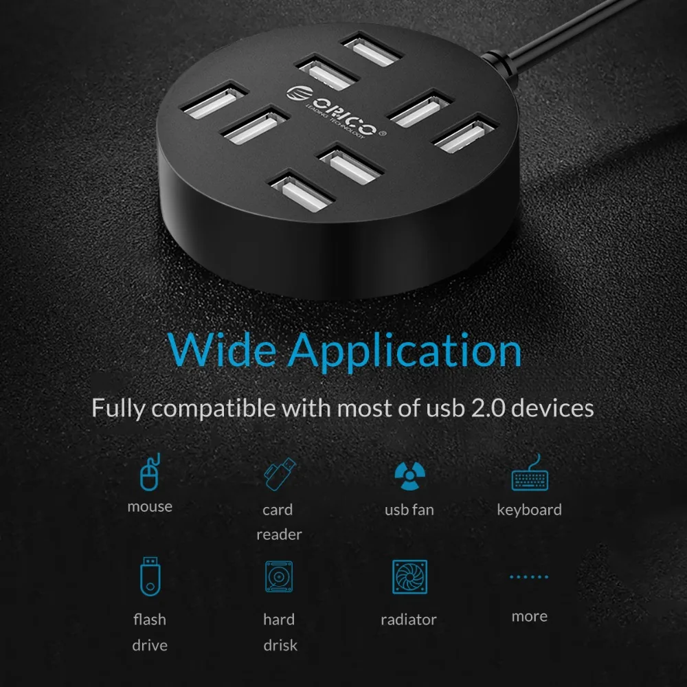 ORICO 8 портов USB2.0 концентратор Мини USB разветвитель Micro B Питание Порт поддержка OTG