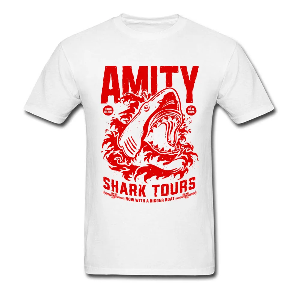 Потрясающая крутая Мужская футболка Amity Shark Tours Красная мужская с рисунком из