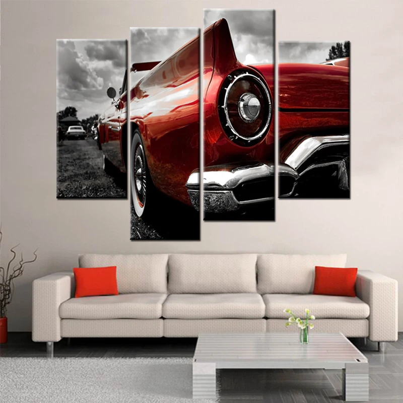 Красный спортивный автомобиль Cuadros Decoracion холст печатные настенные квадраты для