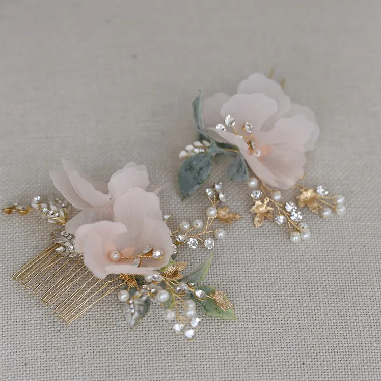  Delicate Pink Flower Bridal Hair Comb Pins Handmade Wedding Headpiece Ornament Women Prom Headwear | Украшения и аксессуары