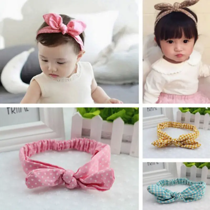 Cute Girl Kids Bow Hairband Baby Toddler Rabbit Headband Headwear Hair Band Accessories Turban Knot Stripe Dot 11 Colors |