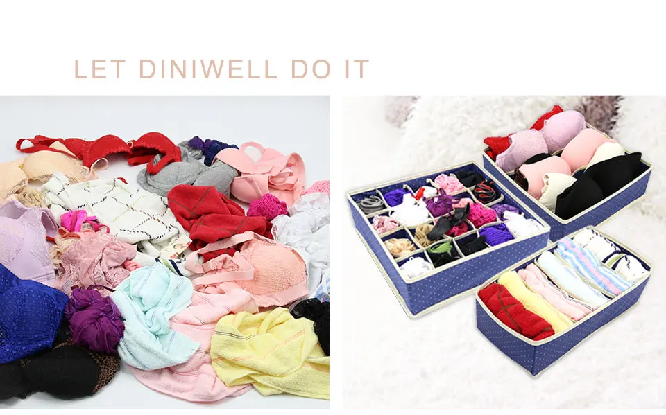 DINIWELL 3 шт. складной нетканый ящик для хранения домашнего нижнего белья для бюстгальтера, галстука, носков, контейнер, органайзеры для шкафа, разделители