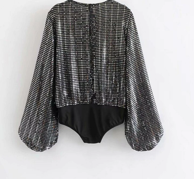 Женская Весенняя блузка с блестками и глубоким v-образным вырезом длинный