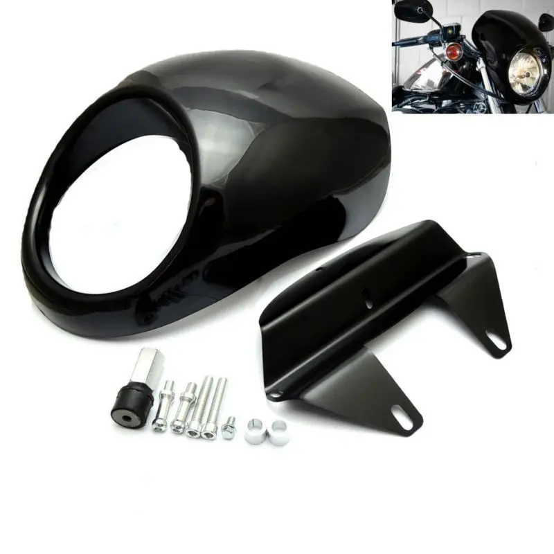 5 3/4 &quotчерный глянец обтекатель фар маска передний хомут Вилка Крепление