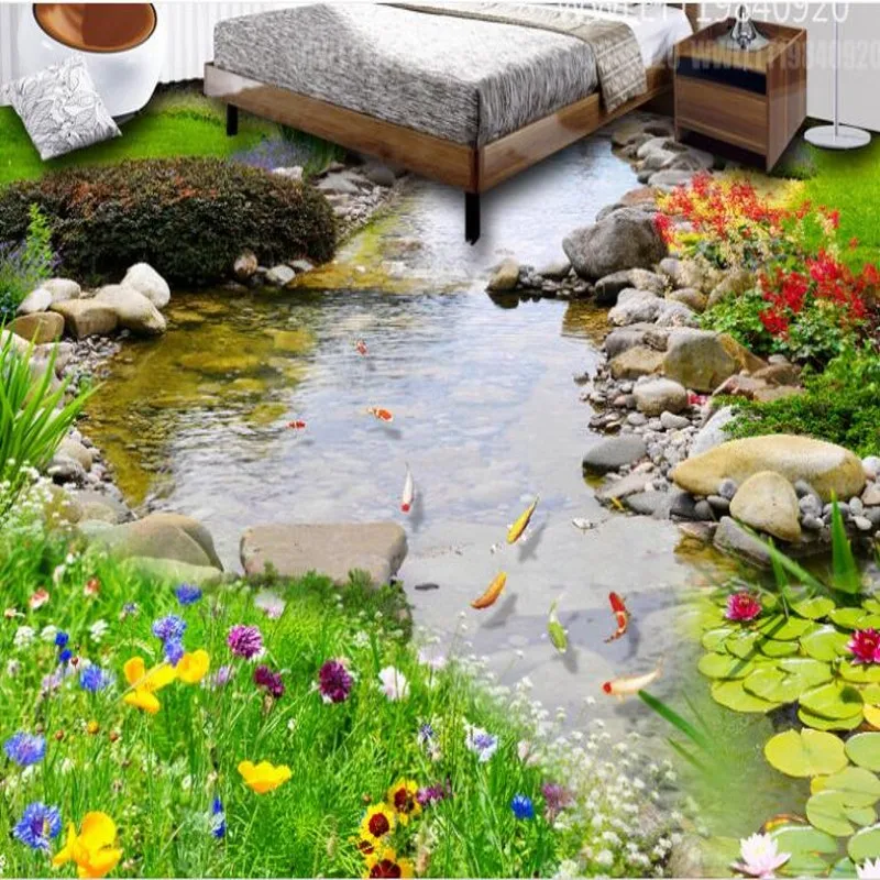 Wellyu на заказ большой росписи ПВХ пол зеленый сад Брук Ванная комната