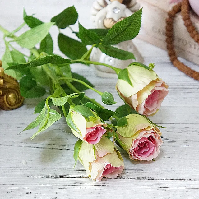 5 шт. искусственный Французский цветок розы 4 головы цветы искусственные для украшения дома декор стола Искусственные цветы Флорес искусственные цветы - Цвет: D