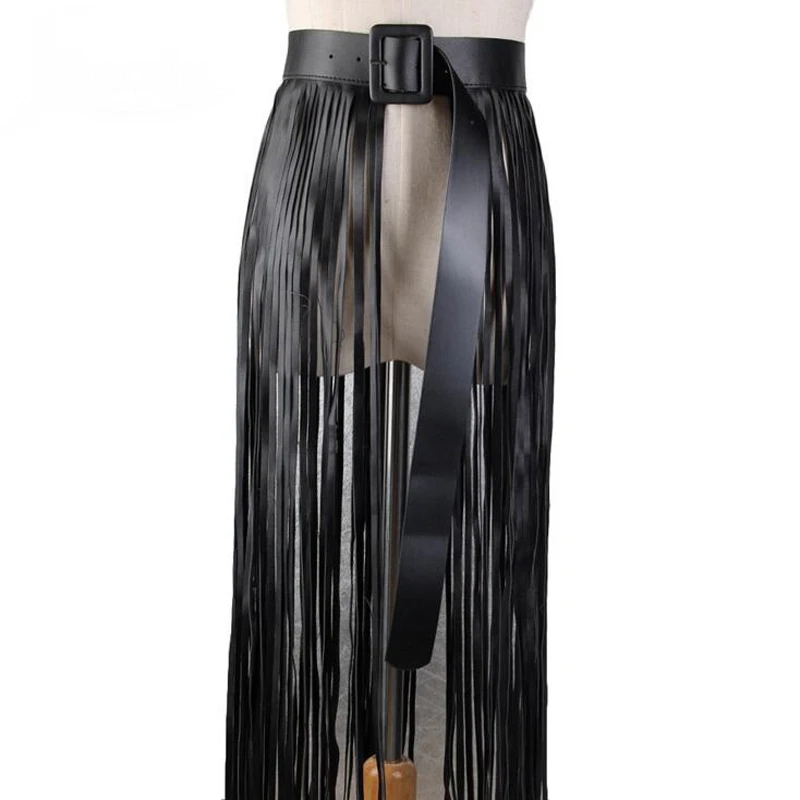 Женский широкий ремень с бахромой Boho черный кожаный аксессуары для девушек 2019 |