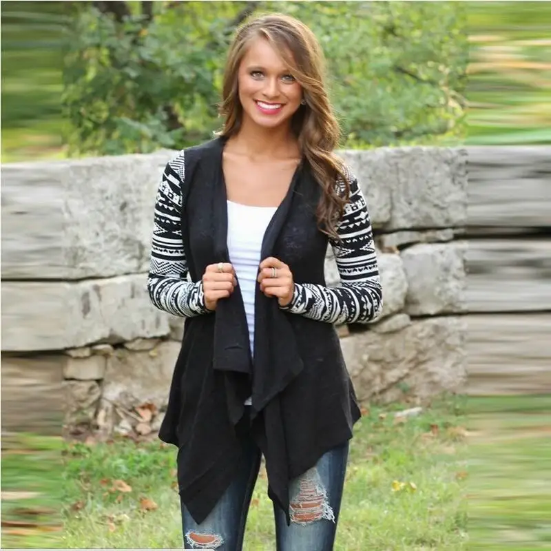 Cosyee женский хлопковый топ модный кардиган качественные ацтекские полоски принт