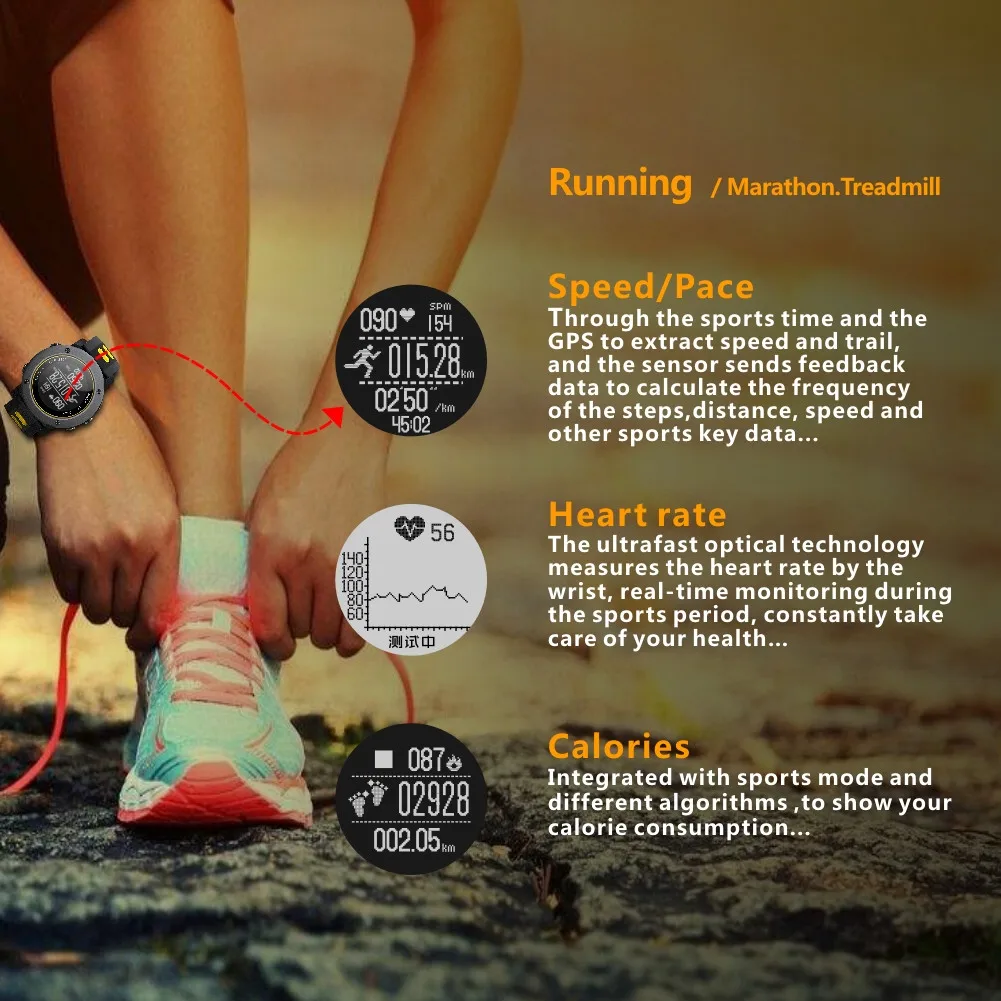 UWear Smart уличные спортивные часы Бег IP68 Водонепроницаемый беговой дорожке Часы Bluetooth Smart Watch Sport шагомер