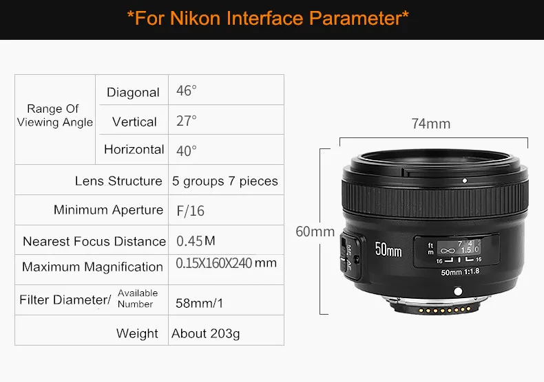 YONGNUO YN 50 мм YN50mm f/1,8 AF объектив+ бленда объектива+ 58 мм УФ-фильтр+ Чехол Набор Автофокус для камер Nikon AF-S 50 мм 1,8 г