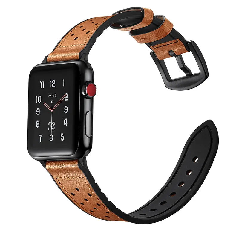 Хохлатый ремешок из натуральной кожи для Apple watch, 4 ремешка, 44 мм/40 мм, силиконовый Iwatch series 4/3/2/1, 42 мм, браслет на запястье, ремень, ремешок для часов