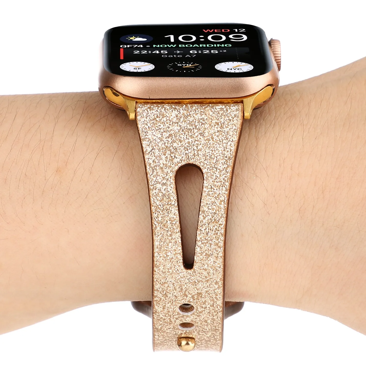 Ремешок кожаный для Apple Watch Series 1 2 3 4 блестящий Воздухопроницаемый браслет iWatch 42/44
