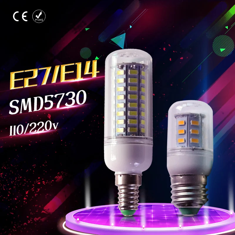 E14 230 V Светодиодная лампа “Кукуруза” лампы SMD5730 24 36 48 56 69 72 светодиодный s E27 220