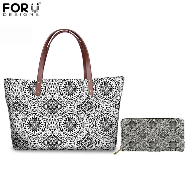 FORUDESIGNS/модные женские туфли 2 шт./компл. Сумки Роскошные полинезийские традиционные племенные стиль Tote сумки для женщин длинные кожаные кошельки - Цвет: HX401AL-Z21
