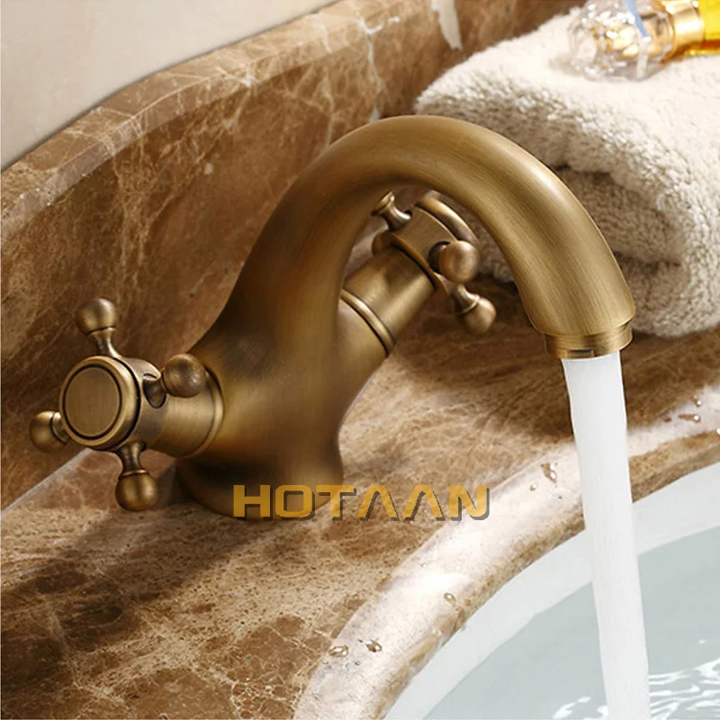 HOTAAN, Твердый латунный бронзовый кран с двойной ручкой, античный кран, смеситель для кухни, ванной комнаты, смеситель, Robinet, антикварный YT-5021