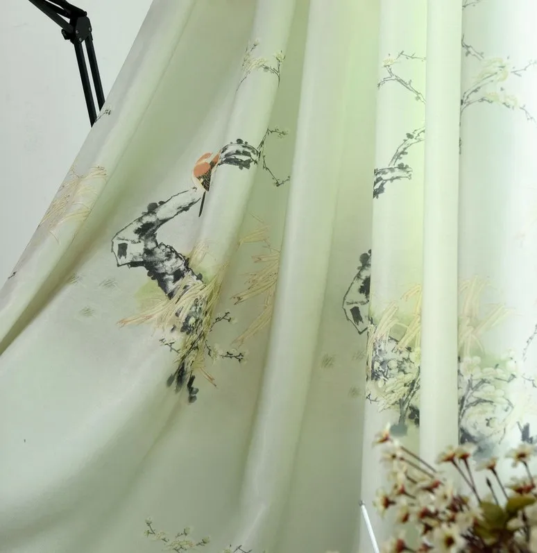 Curtain Китайские льняные шторы из хлопка с принтом птицы для спальни, гостиной, окна, тюль, для кухни, Новые товары - Цвет: Curtain