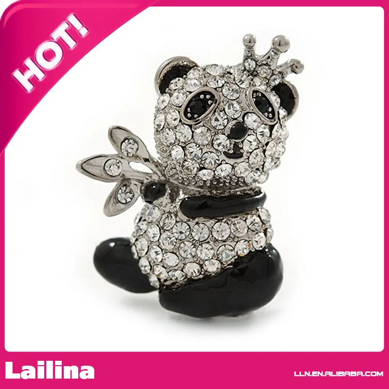 

Crystal, Black Enamel Quinn Panda Bear Brooch pin - 40mm