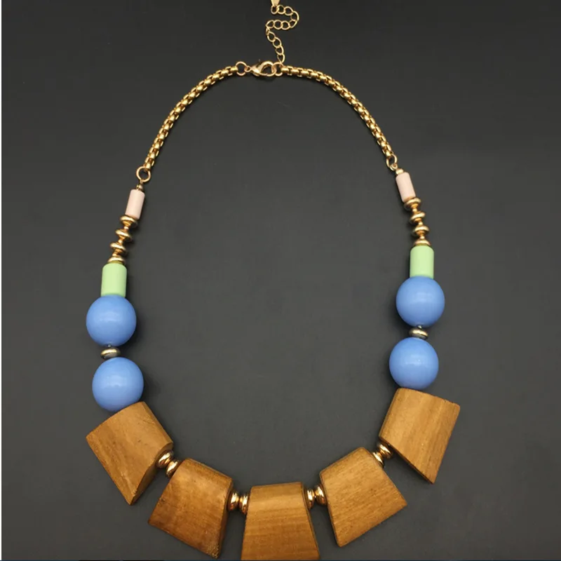 

Geometric Wood Bead Retro-vintage Necklace in Europe and America