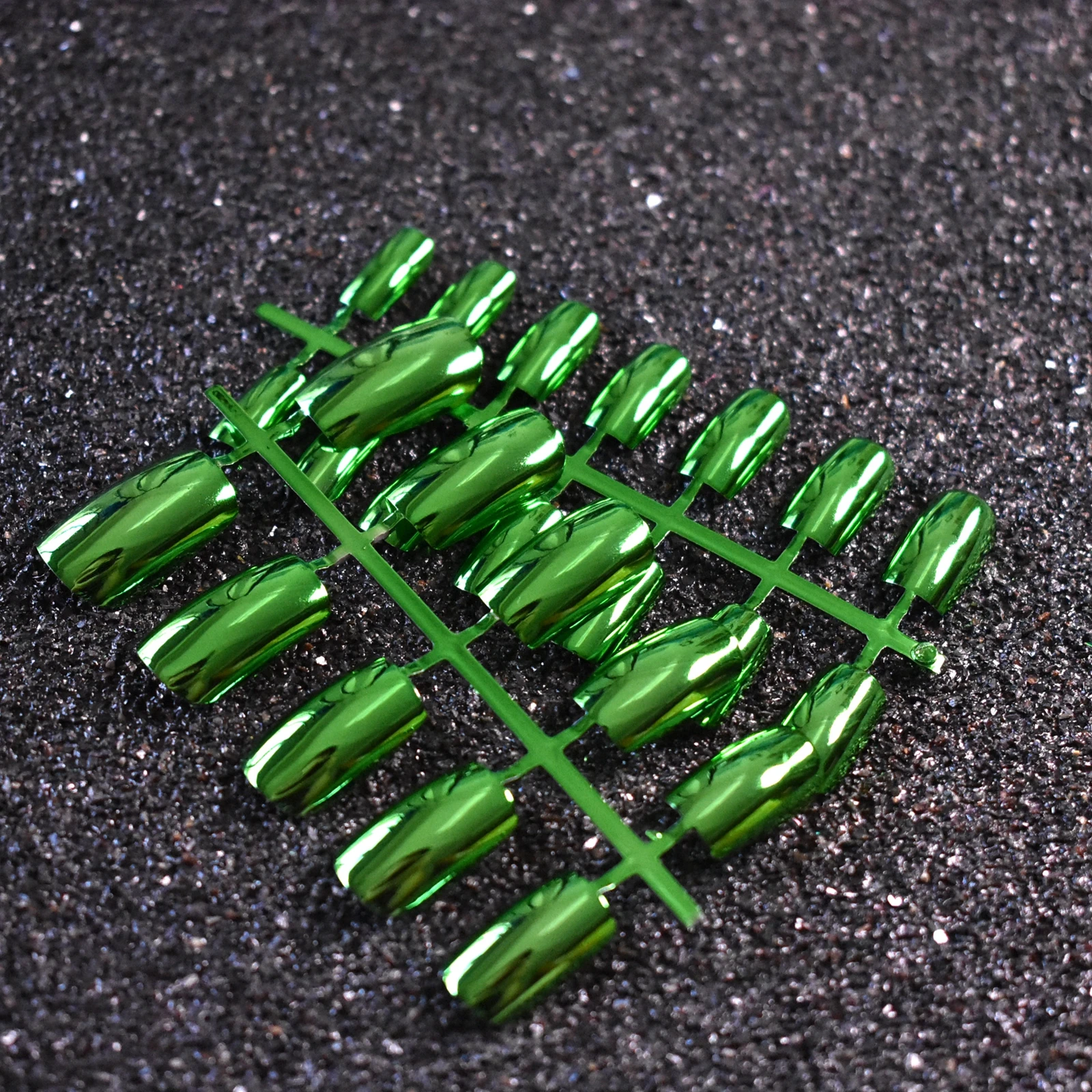 24 шт/комплект зеленый металлик накладные ногти для ног полного покрытия