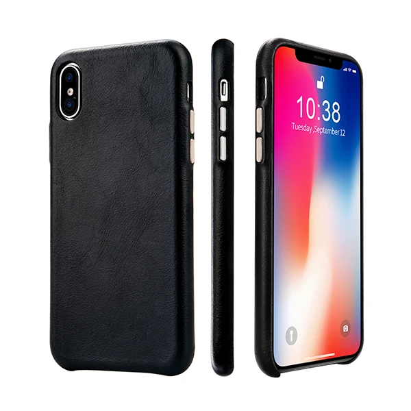 Jisoncase, кожаный чехол для iPhone X, чехол из натуральной кожи, роскошный тонкий противоударный чехол для iPhone X, Капа, купить один, получить два - Цвет: Black