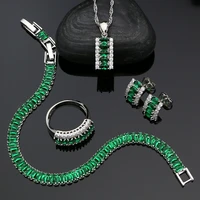 925 silver women wedding jewelry sets green cubic zirconia white crystal stud earrings pendant ring bracelet necklace sets