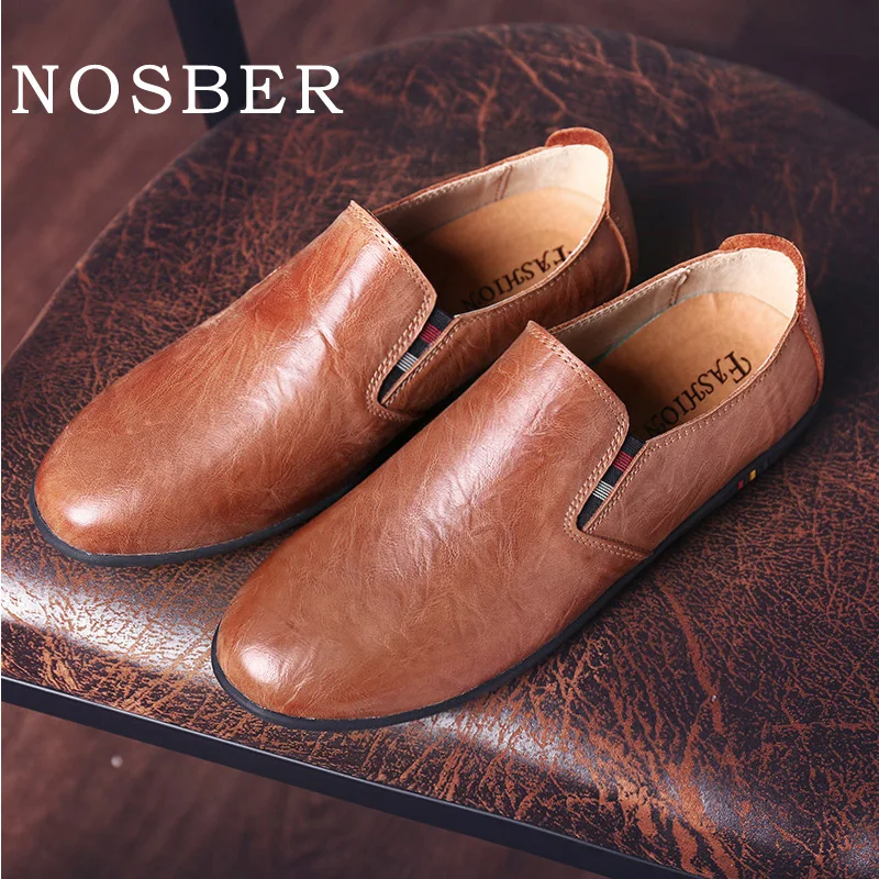 NOSBER из 2018 натуральной кожи мужские мокасины мягкие удобные Для мужчин