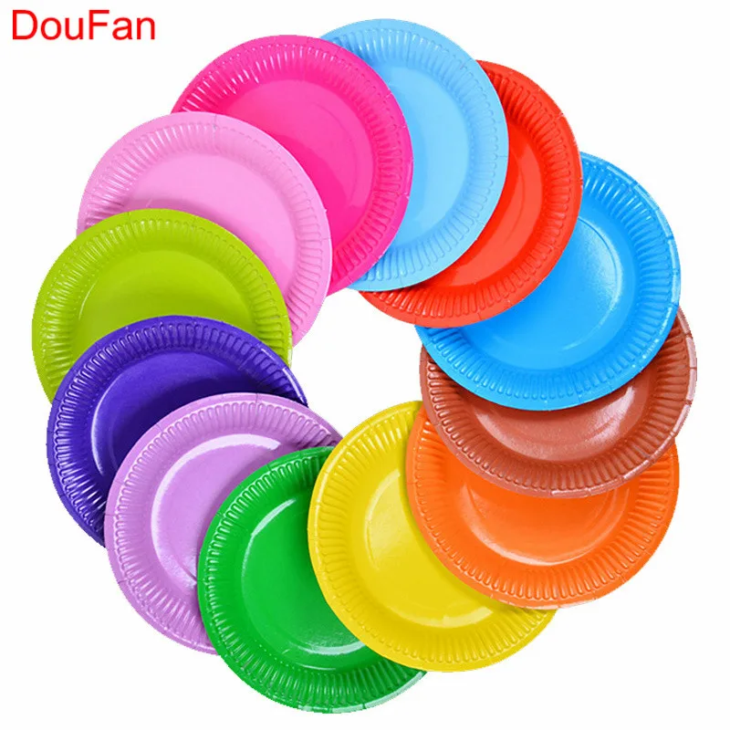 

DouFan 10pcs 7inch Disposable Plates Solid Rainbow Color Disposable Tableware Happy Birthday Party Supplies Wedding Decoration
