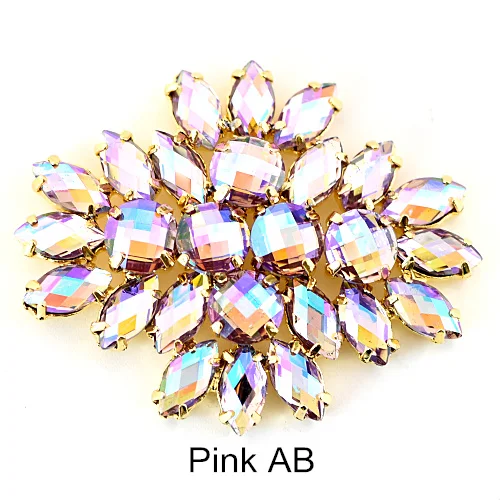 Pink AB 1 шт. стразы с круглыми цветочками, пришивные стразы, аппликации с золотым низом, стразы с плоским основанием для свадебного платья B3771 - Цвет: Pink AB