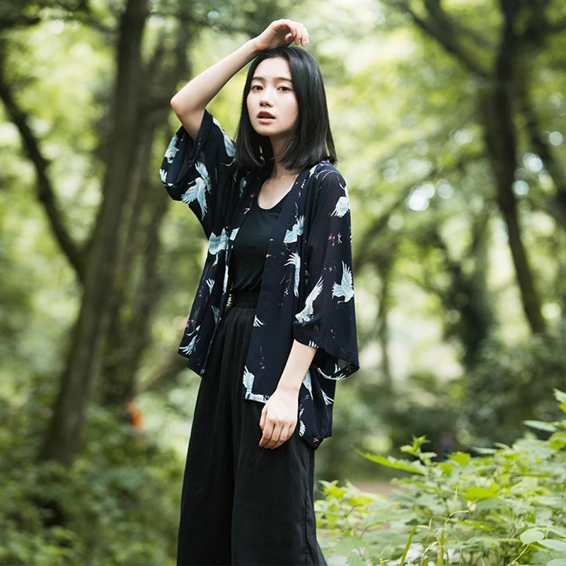 Женское японское кимоно yukata кардиган модная блузка с длинным рукавом в