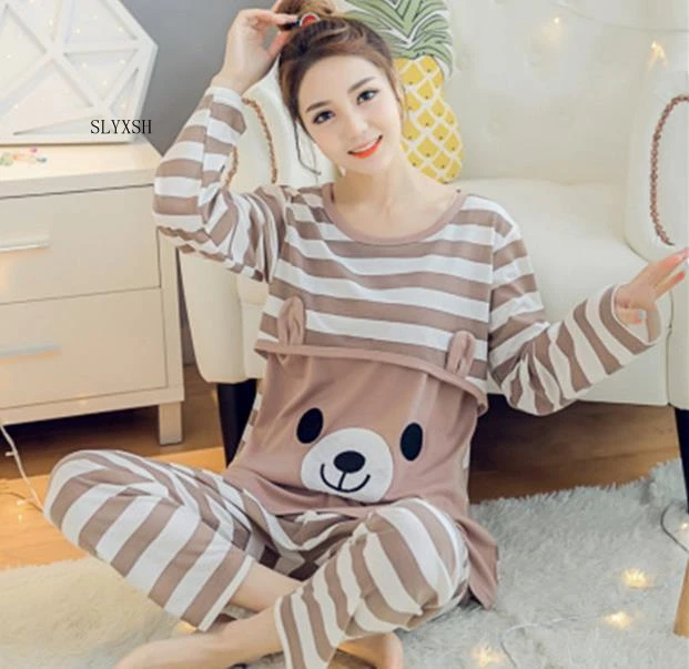 2018 одежда для кормления грудью пижамы кормящих комплект с длинным рукавом