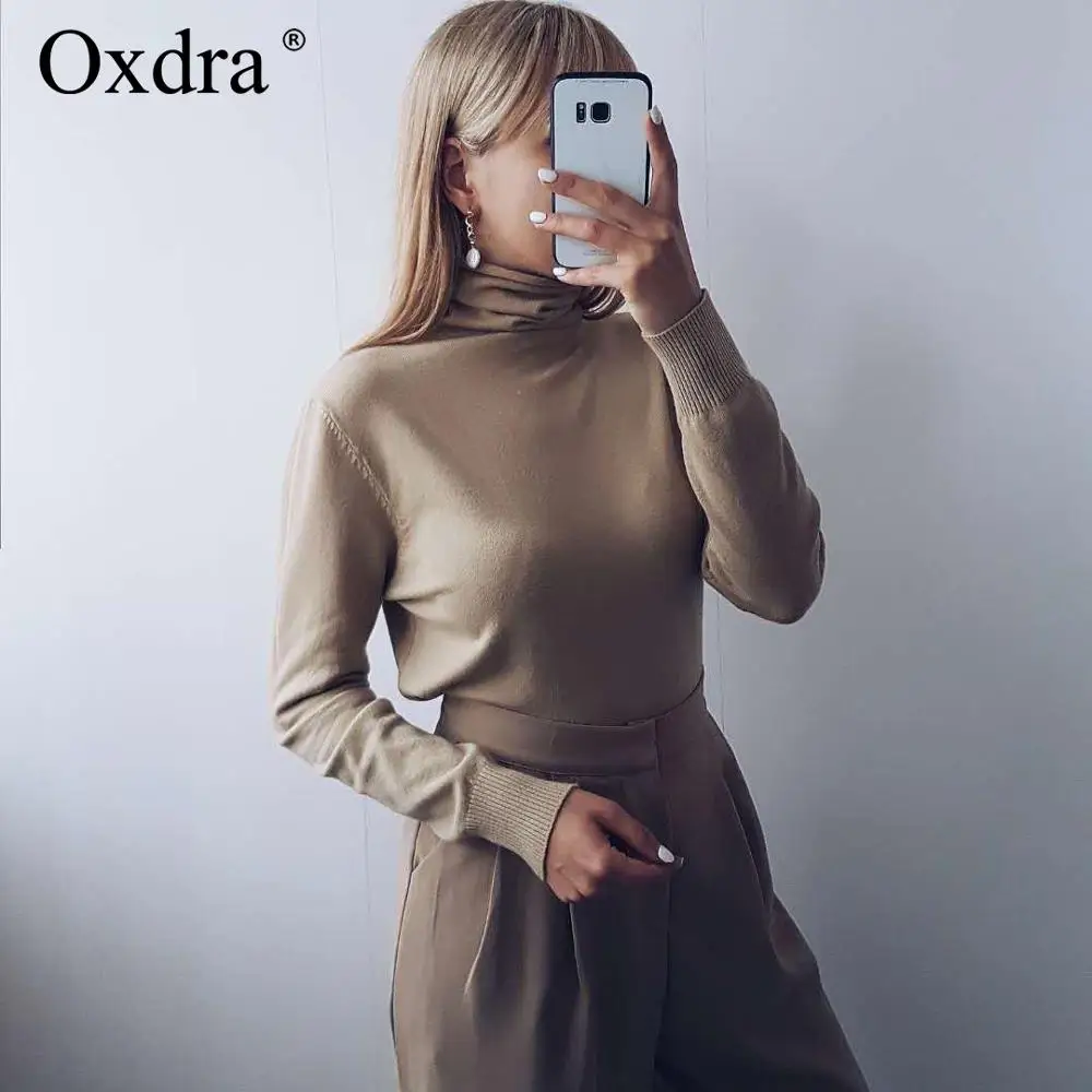 Oxdra Зима Весна однотонные мягкие свитеры пуловеры женские трикотажные водолазки