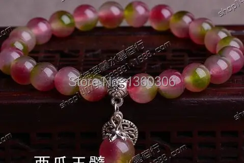 8 мм бусины арбузный нефритовый Агат браслет с кристаллами Ms популярный