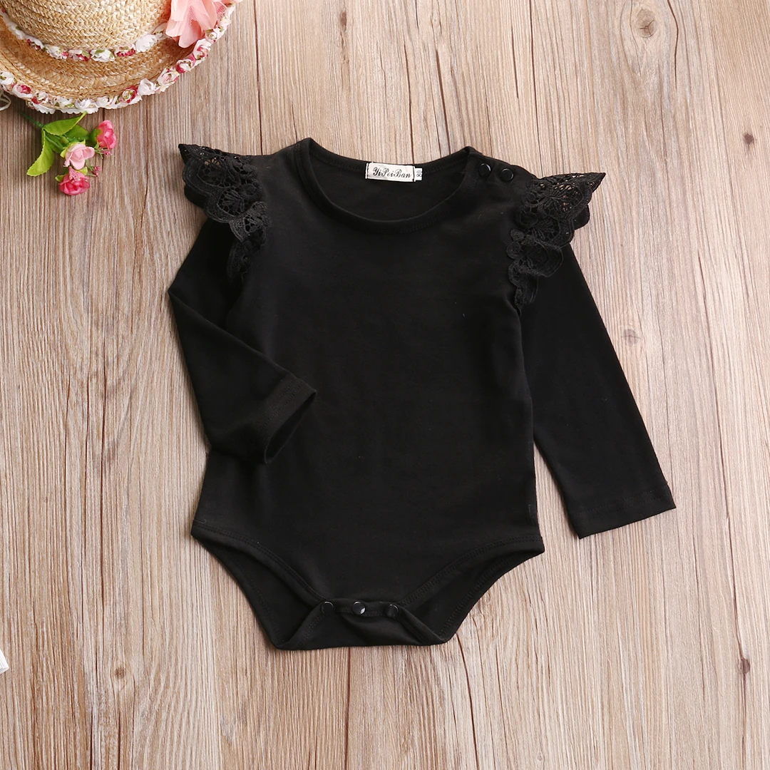 Милое осеннее боди для новорожденных девочек Хлопковое Кружевное на плечах