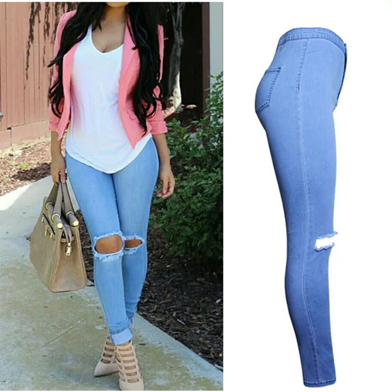 Недорогая одежда в европейском стиле женские синие джинсовые брюки узкие